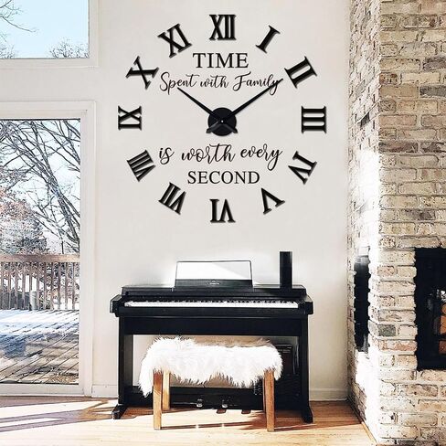 VREAONE Large 3D DIY Wall Clock, Giant Roman Numerals Clock Frameless Mirror Big Wall Clock Home Decoration for Home Living Room Bedroom Wall Decorations(Black) in Saudi Arabia