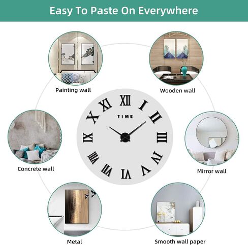 VREAONE Large 3D DIY Wall Clock, Giant Roman Numerals Clock Frameless Mirror Big Wall Clock Home Decoration for Home Living Room Bedroom Wall Decorations(Black) in Saudi Arabia