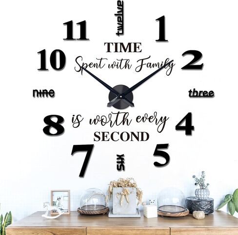 VREAONE Frameless DIY Wall Clock,Large Modern 3D Mirror Sticker kit for Home Living Room Bedroom Office Wall Decorations(Black) in Saudi Arabia