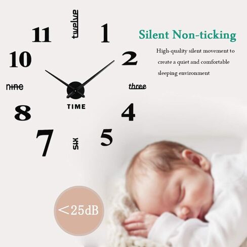 VREAONE Frameless DIY Wall Clock,Large Modern 3D Mirror Sticker kit for Home Living Room Bedroom Office Wall Decorations(Black) in Saudi Arabia