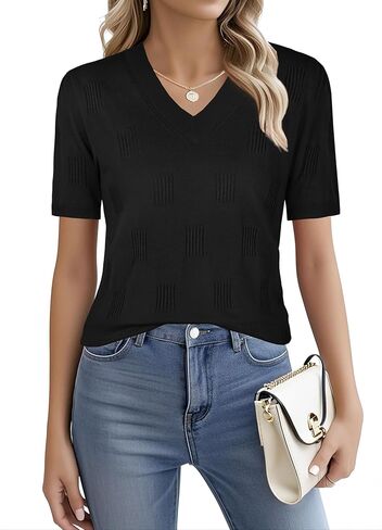 Ninedaily Women's Tops Short Sleeve Sweater Knit T-Shirts Dressy Casual Blouses in Kuwait