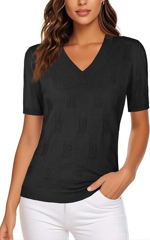 Ninedaily Women's Tops Short Sleeve Sweater Knit T-Shirts Dressy Casual Blouses in Kuwait