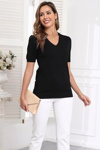 Ninedaily Women's Tops Short Sleeve Sweater Knit T-Shirts Dressy Casual Blouses in Kuwait