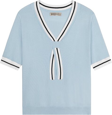 Womens Lightweight Cute Bow Tie Sweater Spring 2025 Business Casual Outfits V Neck Short Sleeve Tops in Kuwait