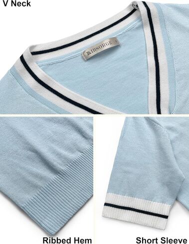 Womens Lightweight Cute Bow Tie Sweater Spring 2025 Business Casual Outfits V Neck Short Sleeve Tops in Kuwait