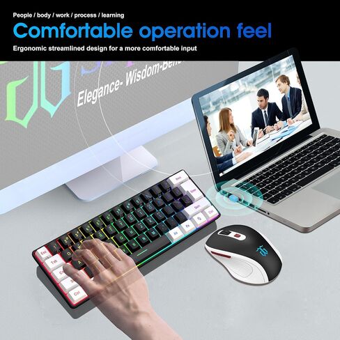 Snpurdiri 2.4G 60% Wireless Gaming Keyboard and Mouse Combo, Black-White in Kuwait