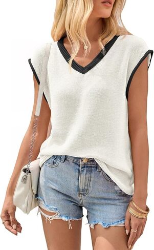 Imily Bela Summer Cap Sleeve Sweater سترة للنساء غير الرسمي الخامس عن الرقبة أكمامًا متماسكًا تربط قمصان 2025 قمصان الربيع in Saudi Arabia