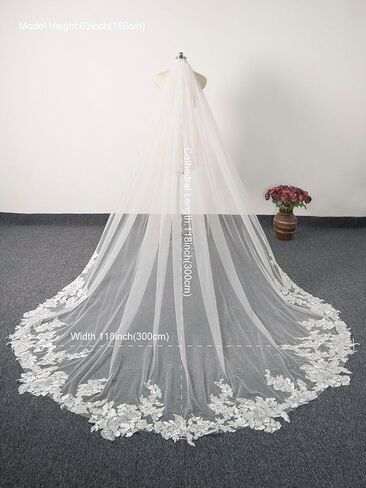 Cathedral Length 3M Sequin Wedding Bridal Veil With Metal Comb in Kuwait