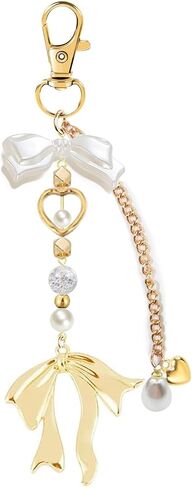 Agromusk Gold Bow Keychain Bag Charms for Women Heart Pearl Beaded Coquette Aesthetic Purse Charms in Kuwait