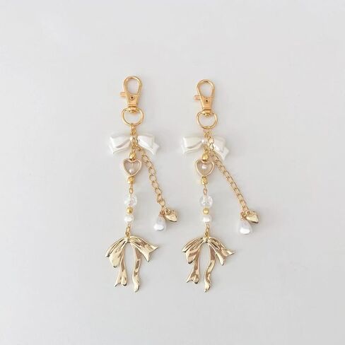 Agromusk Gold Bow Keychain Bag Charms for Women Heart Pearl Beaded Coquette Aesthetic Purse Charms in Kuwait