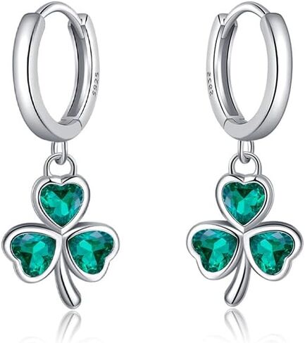 SLUYNZ 925 Sterling Silver Green Heart Clover Dangle Earrings for Women Teen Girls CZ Shamrock Drop Earrings for Spring in Saudi Arabia