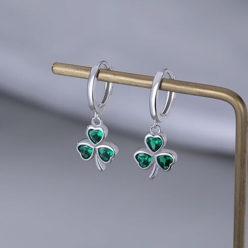 SLUYNZ 925 Sterling Silver Green Heart Clover Dangle Earrings for Women Teen Girls CZ Shamrock Drop Earrings for Spring in Saudi Arabia
