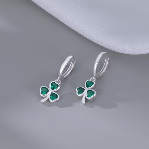 SLUYNZ 925 Sterling Silver Green Heart Clover Dangle Earrings for Women Teen Girls CZ Shamrock Drop Earrings for Spring in Saudi Arabia