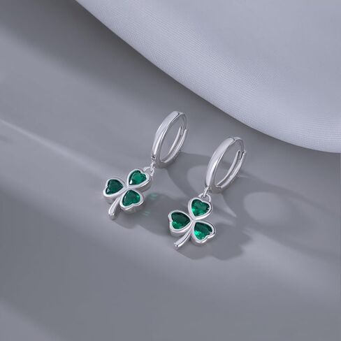 SLUYNZ 925 Sterling Silver Green Heart Clover Dangle Earrings for Women Teen Girls CZ Shamrock Drop Earrings for Spring in Saudi Arabia