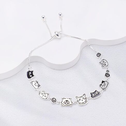 Sterling Silver Dog Charm Bracelet Black And White Cute Puppy Bracelet Adjustable Silver Charm Bracelet for Women Teenagers Dog Lover Gifts Jewelry in Saudi Arabia