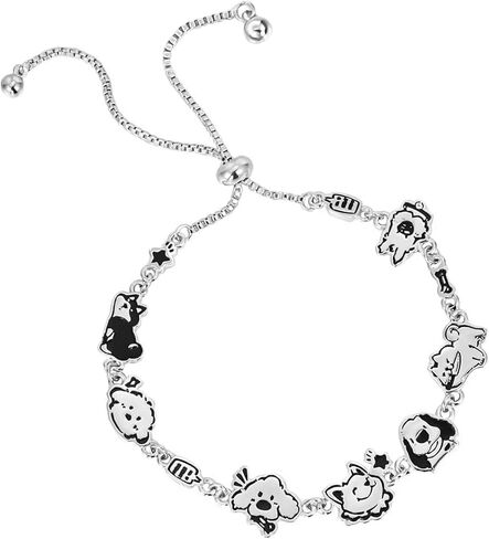 Sterling Silver Dog Charm Bracelet Black And White Cute Puppy Bracelet Adjustable Silver Charm Bracelet for Women Teenagers Dog Lover Gifts Jewelry in Saudi Arabia