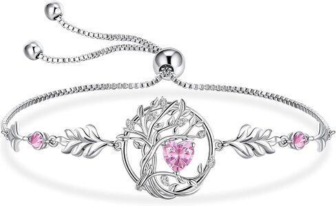 S925 Sterling Silver Tree Of Life Birthstone Heart Charm Bracelet Gifts for Women Jewelry Anniversary Valentines Day Birthday Gifts Bracelets in Kuwait