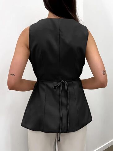 Cicy Bell Womens Button Down Suit Vests Casual Business V Neck Waistcoat Tops Summer Fitted Work Office Sleeveless Blazer in Saudi Arabia