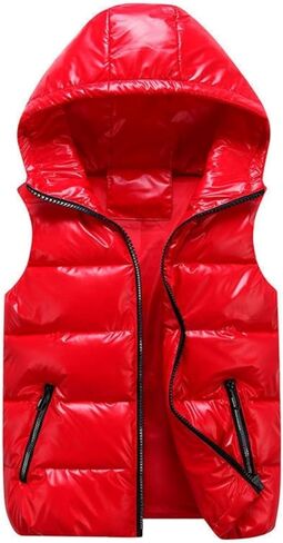FindThy Women’s Shiny Puffer Down Vest Quilted Zip Up Hat Collar Pocketed Sleeveless Jacket in Saudi Arabia