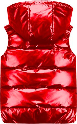 FindThy Women’s Shiny Puffer Down Vest Quilted Zip Up Hat Collar Pocketed Sleeveless Jacket in Saudi Arabia