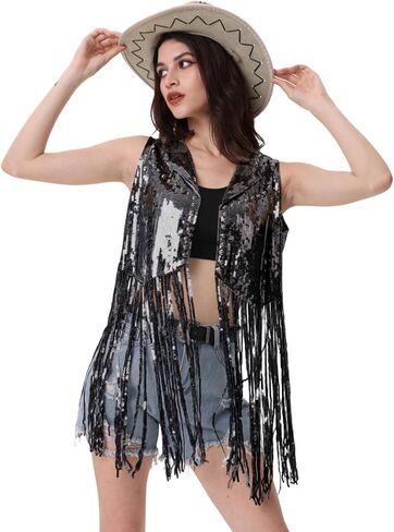 Women Fringe Sequin perchcoat - تاسيل سترة 70s الهبي كارديجان برشام أكمام in Kuwait