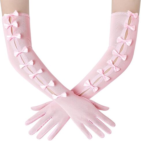 BABEYOND Lace Gloves for Women - Princess Gloves Long Stretchy Bow Mesh Tulle Sheer for Costume Opera Party in Kuwait