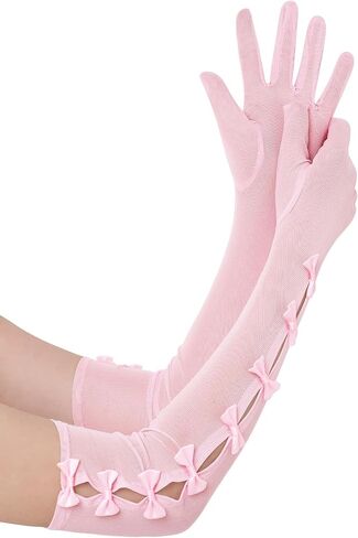 BABEYOND Lace Gloves for Women - Princess Gloves Long Stretchy Bow Mesh Tulle Sheer for Costume Opera Party in Kuwait