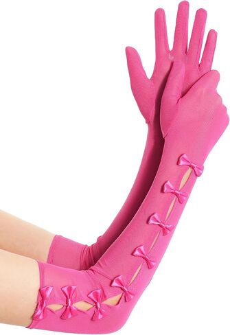 BABEYOND Lace Gloves for Women - Princess Gloves Long Stretchy Bow Mesh Tulle Sheer for Costume Opera Party in Kuwait