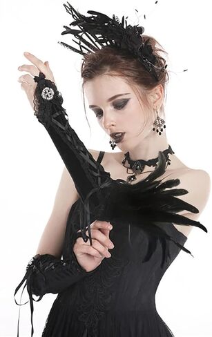 Black Lace Feather Gloves Cuffs for Women Cosplay Costume Accessories with Swan Wrist Bands in Saudi Arabia