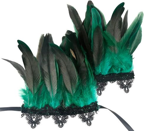 Black Lace Feather Gloves Cuffs for Women Cosplay Costume Accessories with Swan Wrist Bands in Kuwait
