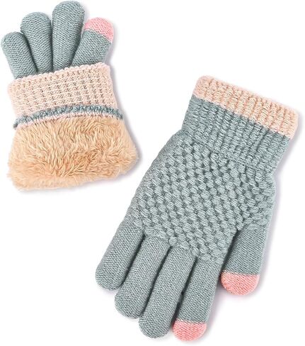 Winter Wool Fleece Lined Knit Gloves for Women Girls，Warm Full Fingers Gloves with Touch Screen for Cold Weather in Kuwait