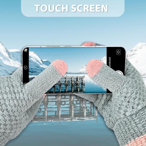 Winter Wool Fleece Lined Knit Gloves for Women Girls，Warm Full Fingers Gloves with Touch Screen for Cold Weather in Kuwait