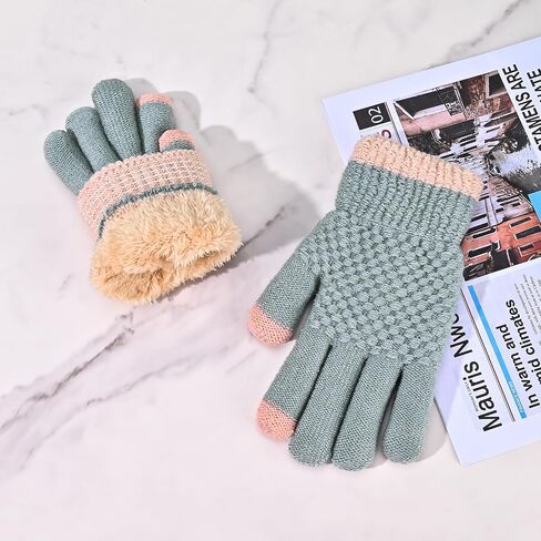 Winter Wool Fleece Lined Knit Gloves for Women Girls，Warm Full Fingers Gloves with Touch Screen for Cold Weather in Kuwait