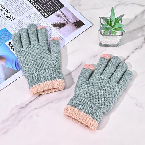 Winter Wool Fleece Lined Knit Gloves for Women Girls，Warm Full Fingers Gloves with Touch Screen for Cold Weather in Kuwait