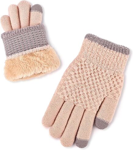 Winter Wool Fleece Lined Knit Gloves for Women Girls，Warm Full Fingers Gloves with Touch Screen for Cold Weather in Kuwait