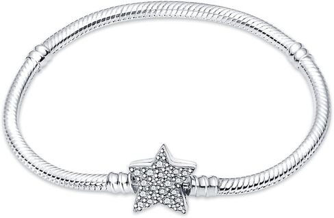 Kunsir 925 Sterling Silver Snake Stain Bracelet مع 5A Zirconia Cubic Pentagram متوافق مع Pandora Charms ، عيد أم عيد الميلاد in Kuwait