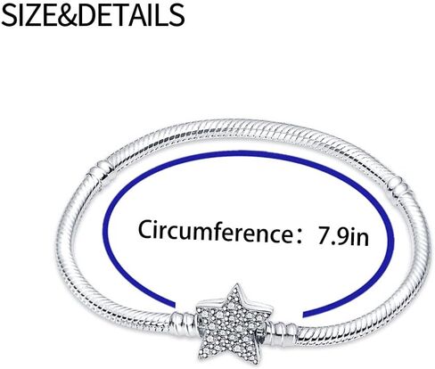 Kunsir 925 Sterling Silver Snake Stain Bracelet مع 5A Zirconia Cubic Pentagram متوافق مع Pandora Charms ، عيد أم عيد الميلاد in Kuwait