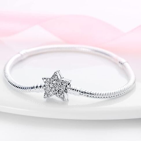 Kunsir 925 Sterling Silver Snake Stain Bracelet مع 5A Zirconia Cubic Pentagram متوافق مع Pandora Charms ، عيد أم عيد الميلاد in Kuwait