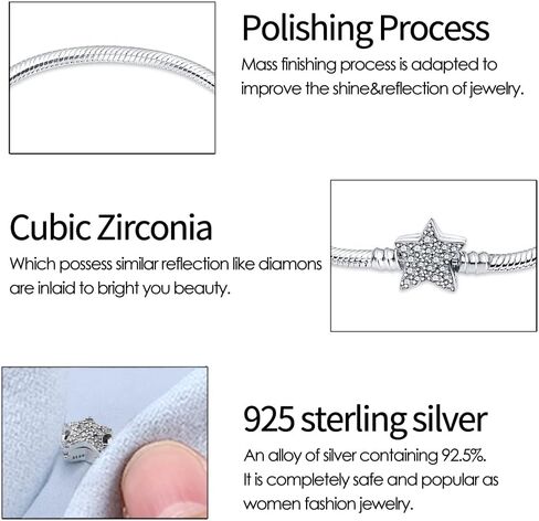 Kunsir 925 Sterling Silver Snake Stain Bracelet مع 5A Zirconia Cubic Pentagram متوافق مع Pandora Charms ، عيد أم عيد الميلاد in Kuwait