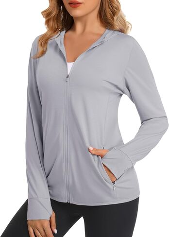 MAGCOMSEN Jackets for Women Full Zip Up Lightweight Long Sleeve UPF 50+ Workout Workout Sun Protection Hoodie in Kuwait