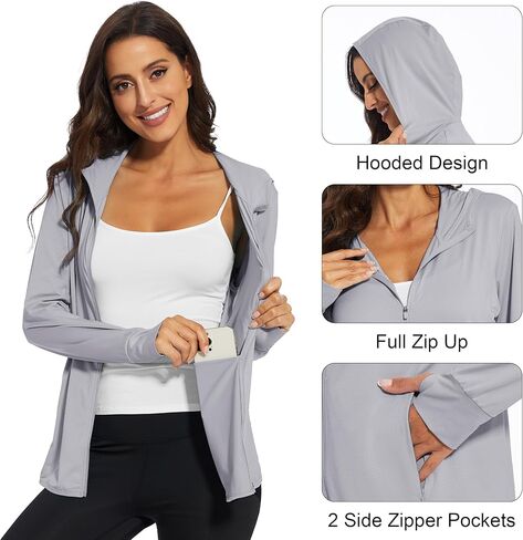 MAGCOMSEN Jackets for Women Full Zip Up Lightweight Long Sleeve UPF 50+ Workout Workout Sun Protection Hoodie in Kuwait