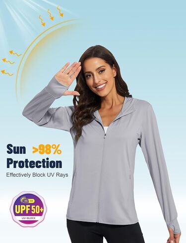 MAGCOMSEN Jackets for Women Full Zip Up Lightweight Long Sleeve UPF 50+ Workout Workout Sun Protection Hoodie in Kuwait