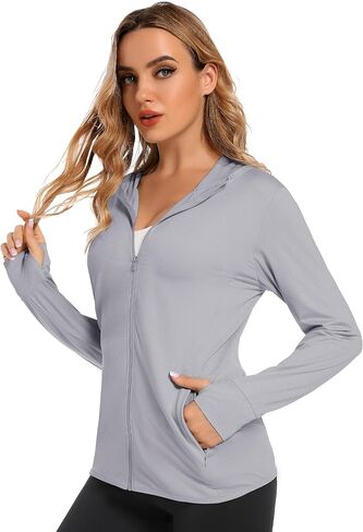 MAGCOMSEN Jackets for Women Full Zip Up Lightweight Long Sleeve UPF 50+ Workout Workout Sun Protection Hoodie in Kuwait