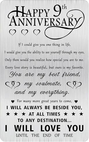 Alotozo Happy 9 Years Anniversary Card Gifts, 9th Wedding Anniversary Engraved Wallet Card Gift for Him Her Husband Wife Boyfriend Men Women in Kuwait