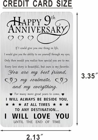 Alotozo Happy 9 Years Anniversary Card Gifts, 9th Wedding Anniversary Engraved Wallet Card Gift for Him Her Husband Wife Boyfriend Men Women in Kuwait