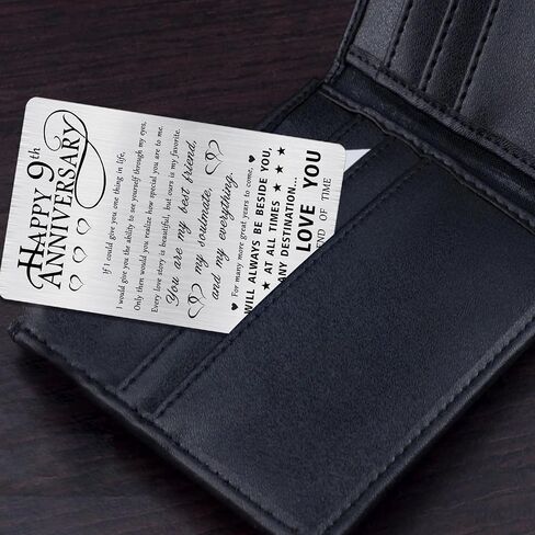 Alotozo Happy 9 Years Anniversary Card Gifts, 9th Wedding Anniversary Engraved Wallet Card Gift for Him Her Husband Wife Boyfriend Men Women in Kuwait
