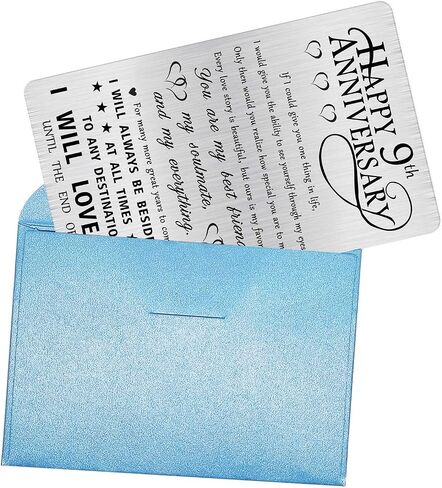 Alotozo Happy 9 Years Anniversary Card Gifts, 9th Wedding Anniversary Engraved Wallet Card Gift for Him Her Husband Wife Boyfriend Men Women in Kuwait