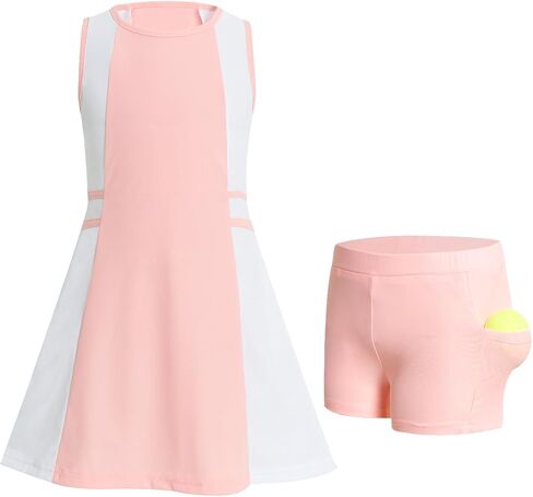 JiAmy Girls Tennis Dress 2 Piece Set Sleeveless Athletic Tank Golf Dress and Shorts with Pockets Workout Dress for Kids in Saudi Arabia