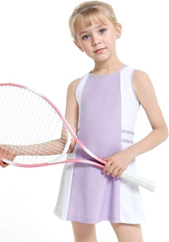 JiAmy Girls Tennis Dress 2 Piece Set Sleeveless Athletic Tank Golf Dress and Shorts with Pockets Workout Dress for Kids in Saudi Arabia