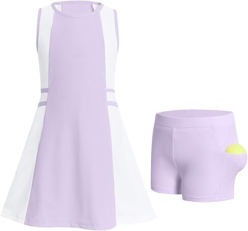 JiAmy Girls Tennis Dress 2 Piece Set Sleeveless Athletic Tank Golf Dress and Shorts with Pockets Workout Dress for Kids in Saudi Arabia